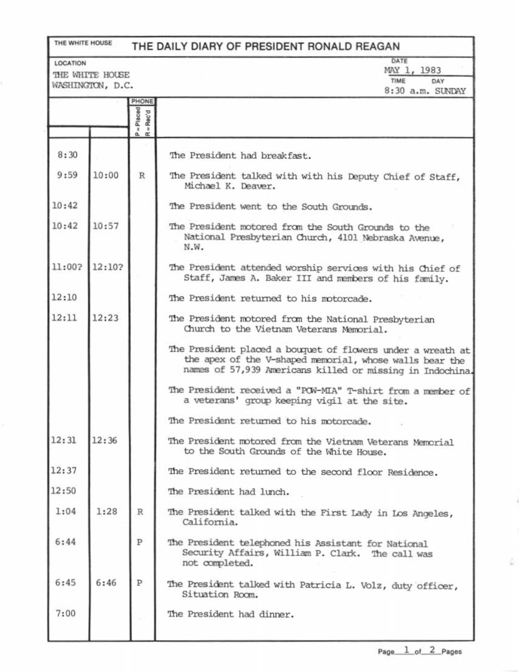 The Daily Diary of President Ronald Reagan