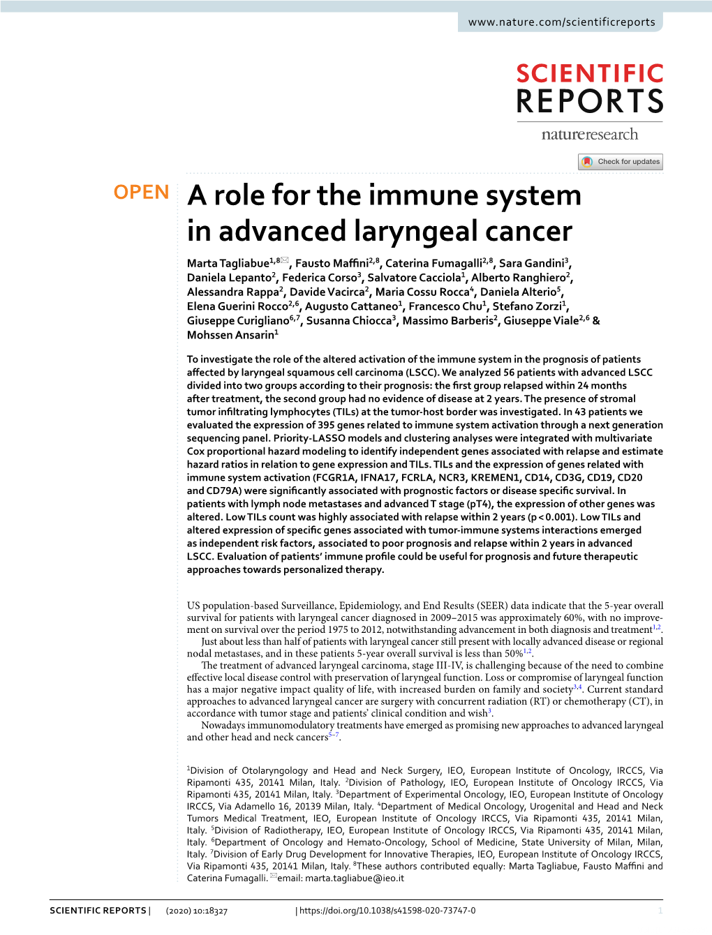 A Role for the Immune System in Advanced Laryngeal Cancer