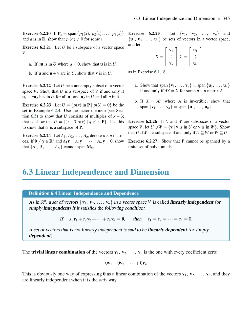 6.3 Linear Independence and Dimension