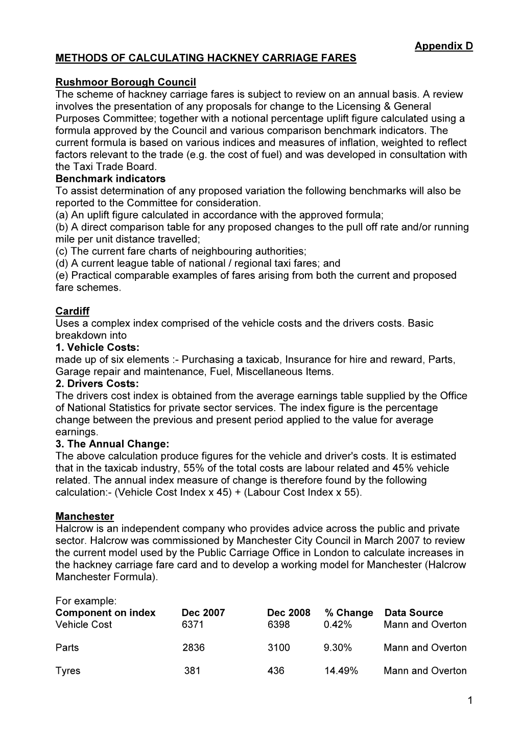 1 Appendix D METHODS of CALCULATING HACKNEY