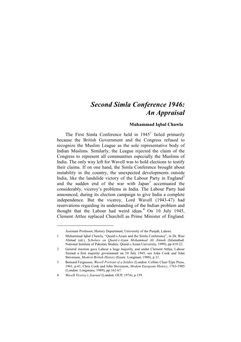 Second Simla Conference, Iqbal Chawla