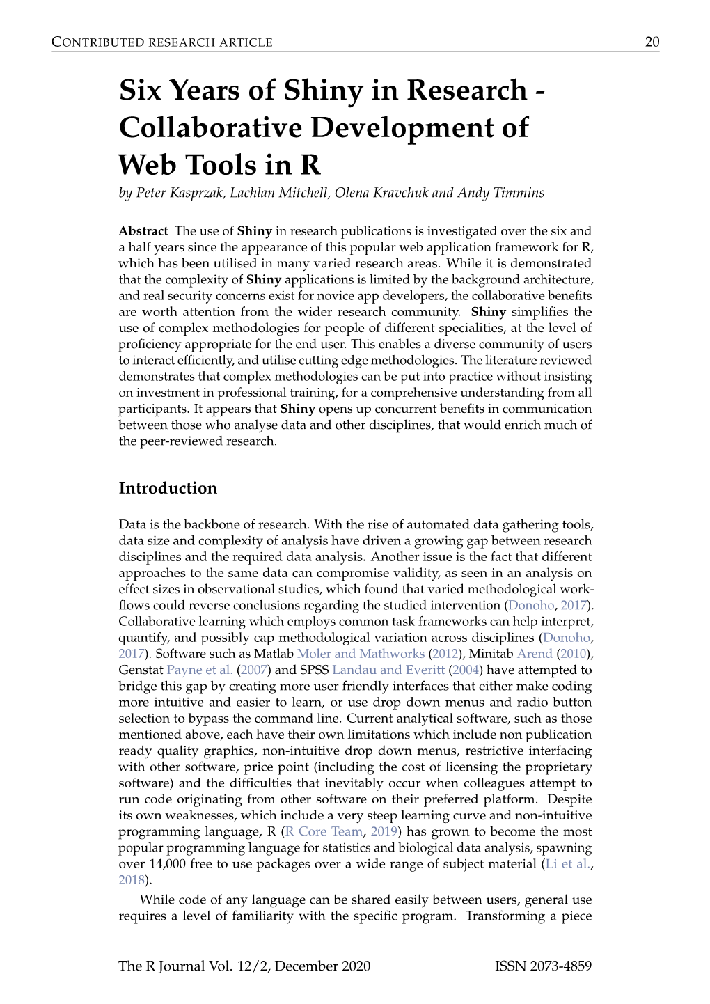Collaborative Development of Web Tools in R by Peter Kasprzak, Lachlan Mitchell, Olena Kravchuk and Andy Timmins