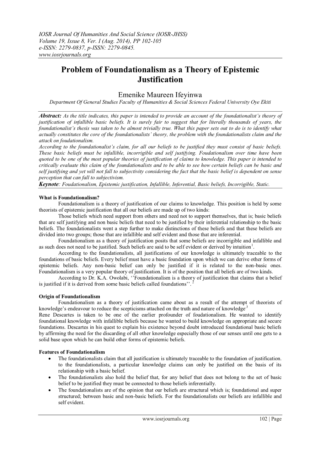 Problem of Foundationalism As a Theory of Epistemic Justification