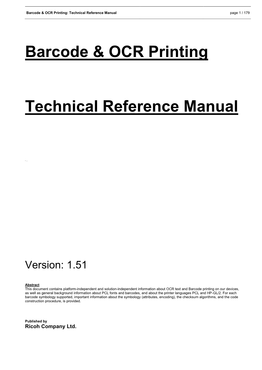 Technical Reference Manual Page 1 / 179