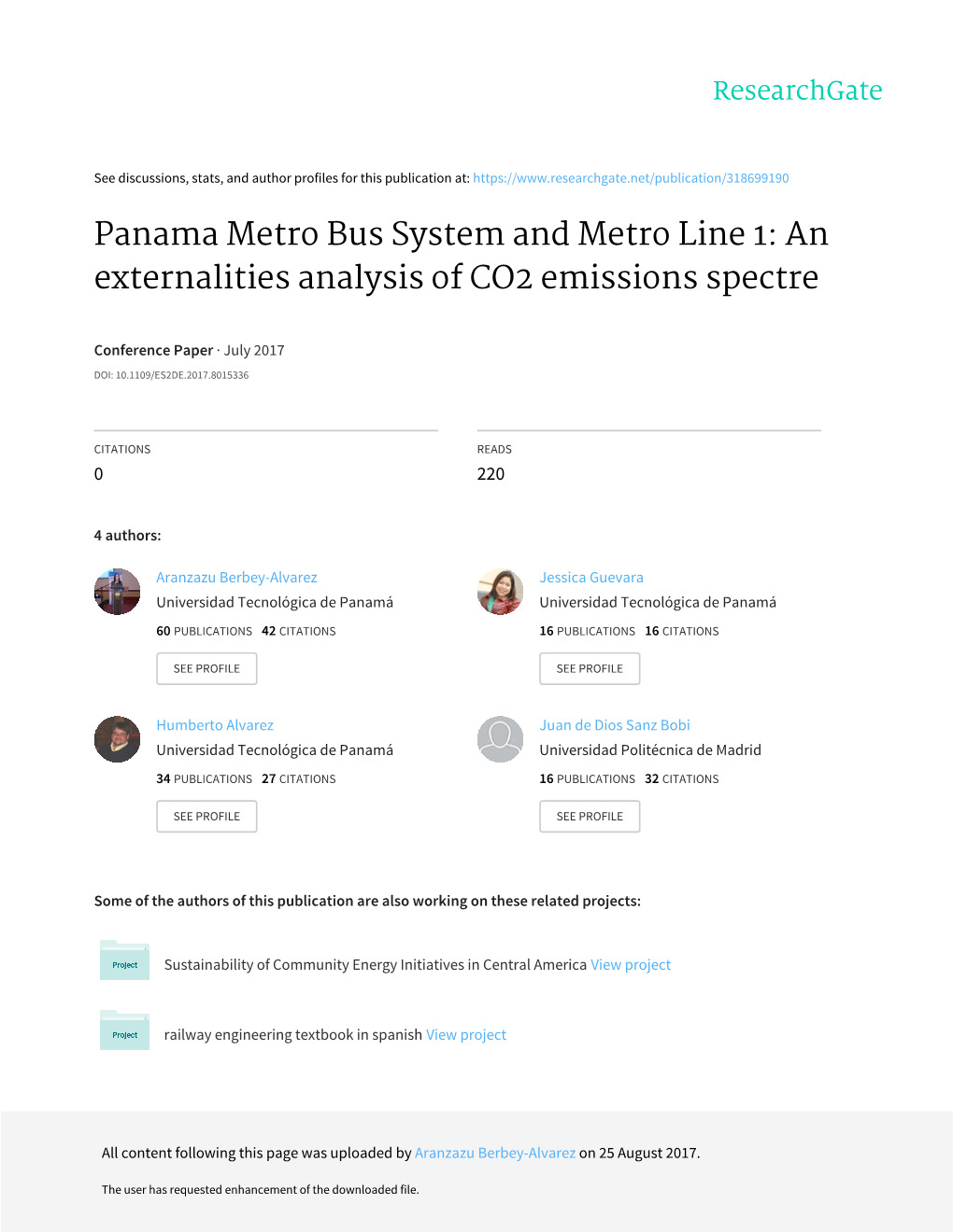 Panama Metro Bus System and Metro Line 1: an Externalities Analysis of CO2 Emissions Spectre