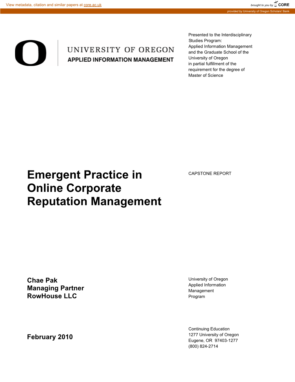 Emergent Practice in Online Corporate Reputation Management