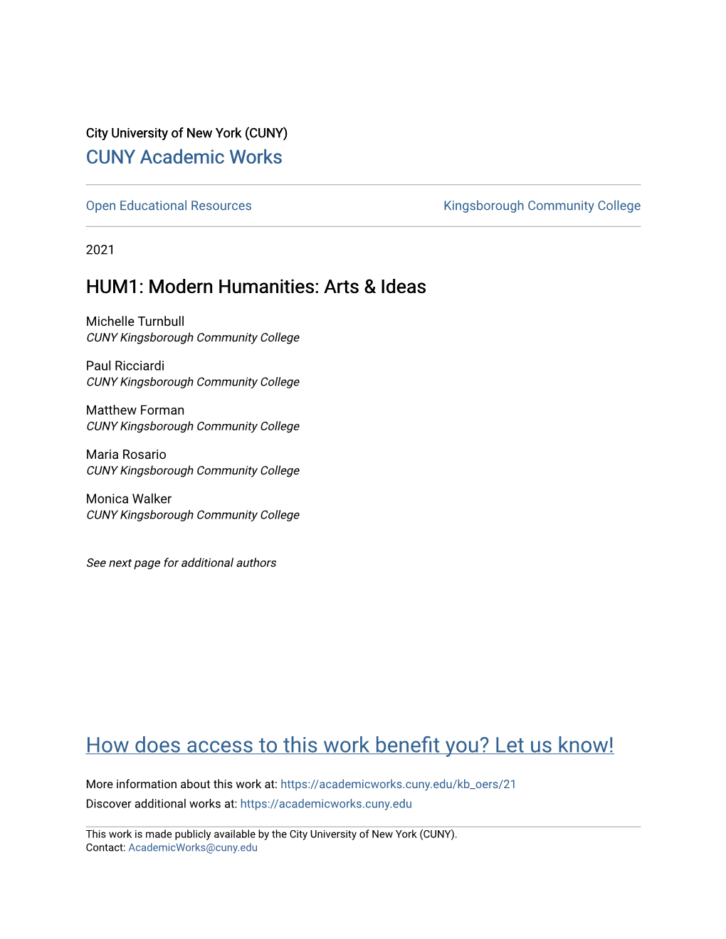 Modern Humanities: Arts & Ideas