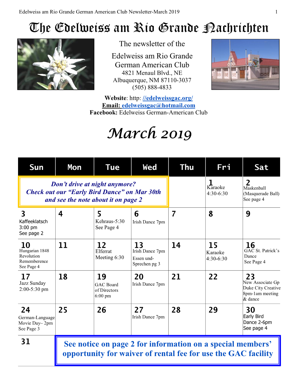 March 2019 the Edelweiss Am Rio Grande Nachrichten