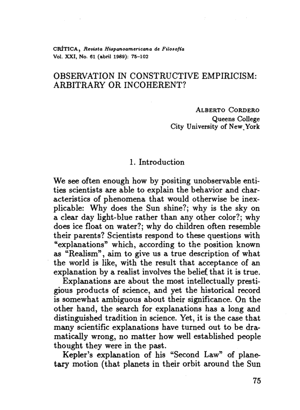 Observation in Constructive Empiricism: Arbitrary Or Incoherent?