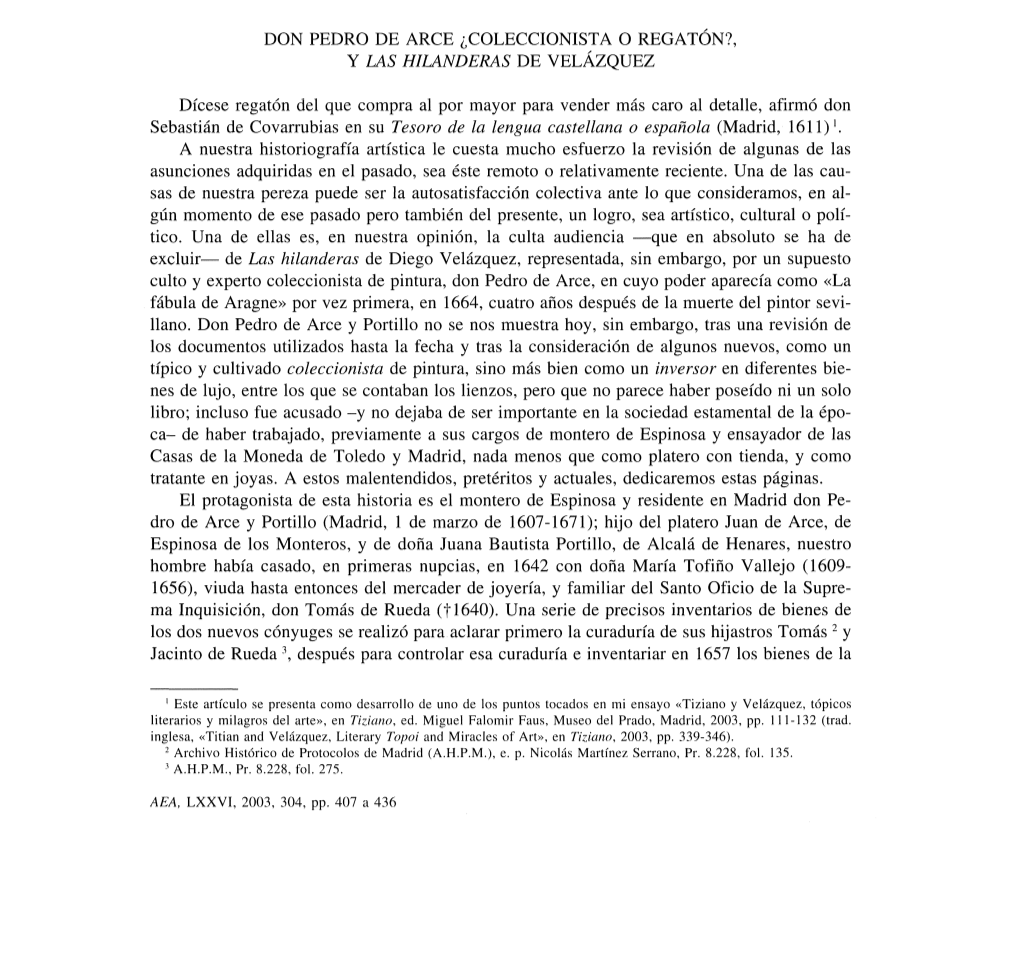 Don Pedro De Arce ¿Coleccionista O Regatón?, Y Las Hilanderas De Velazquez