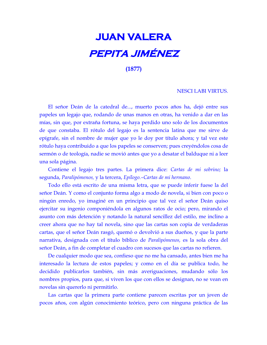 JUAN VALERA, Pepita Jiménez