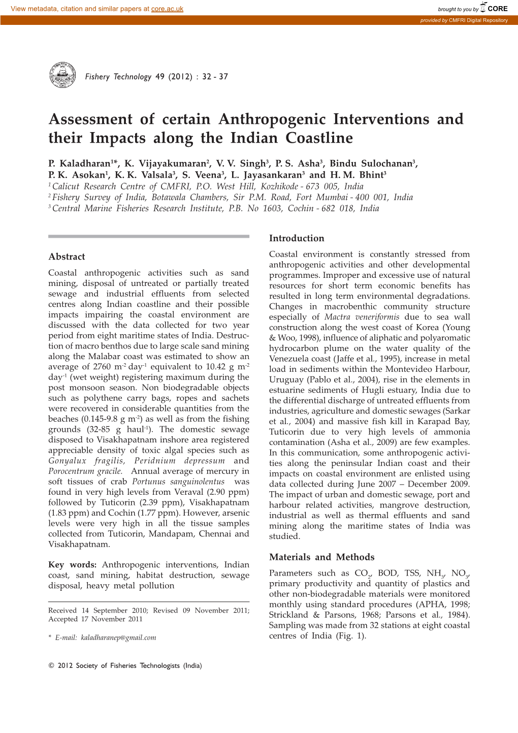 Assessment of Certain Anthropogenic Interventions and Their Impacts Along the Indian Coastline