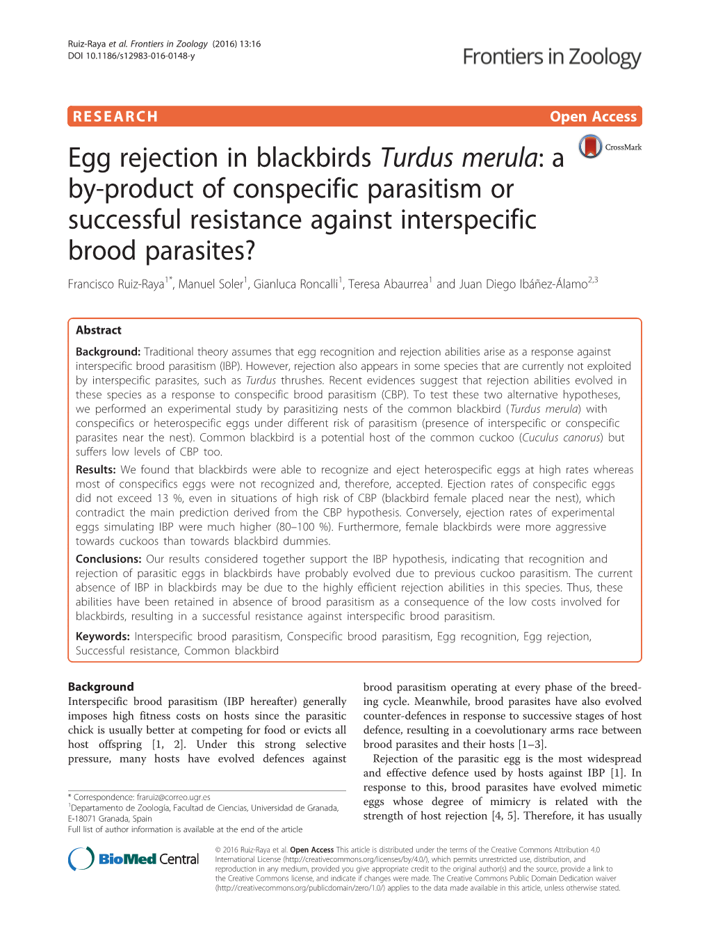 Egg Rejection in Blackbirds Turdus Merula