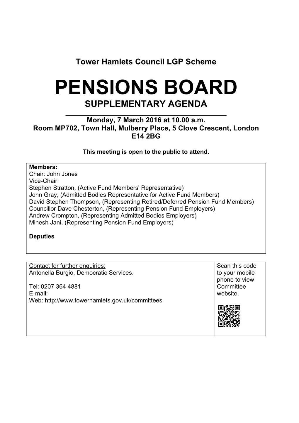 (Public Pack)Agenda Document for Pensions Board, 07/03/2016 10:00