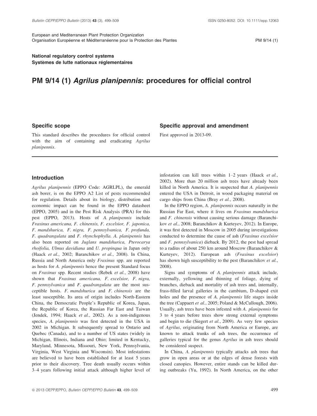 PM 9/14 (1) Agrilus Planipennis: Procedures for Official Control