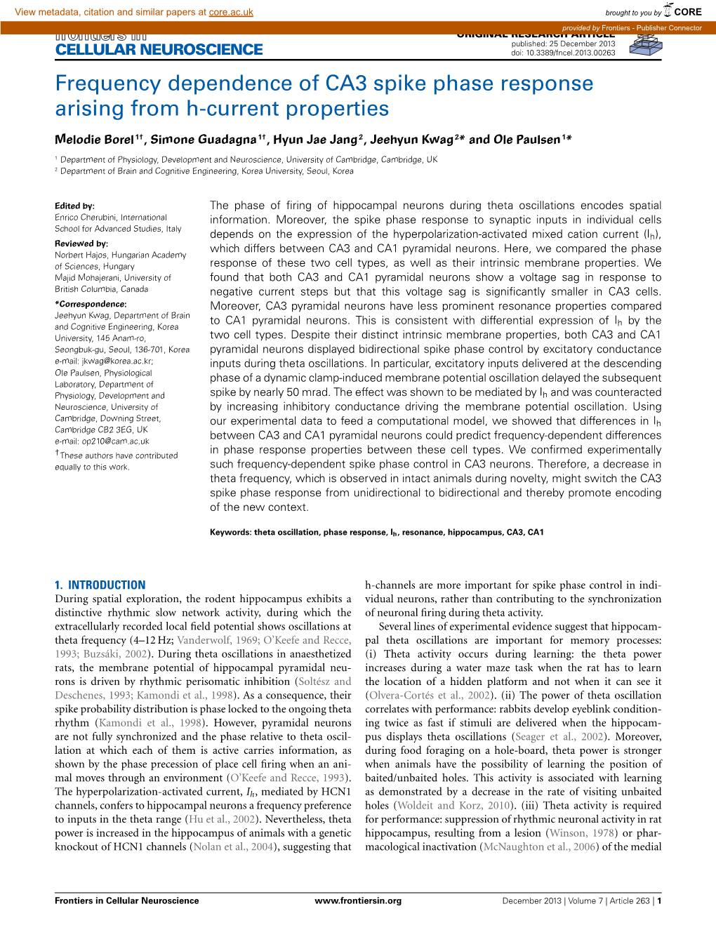 Frequency Dependence of CA3 Spike Phase Response Arising from H-Current Properties