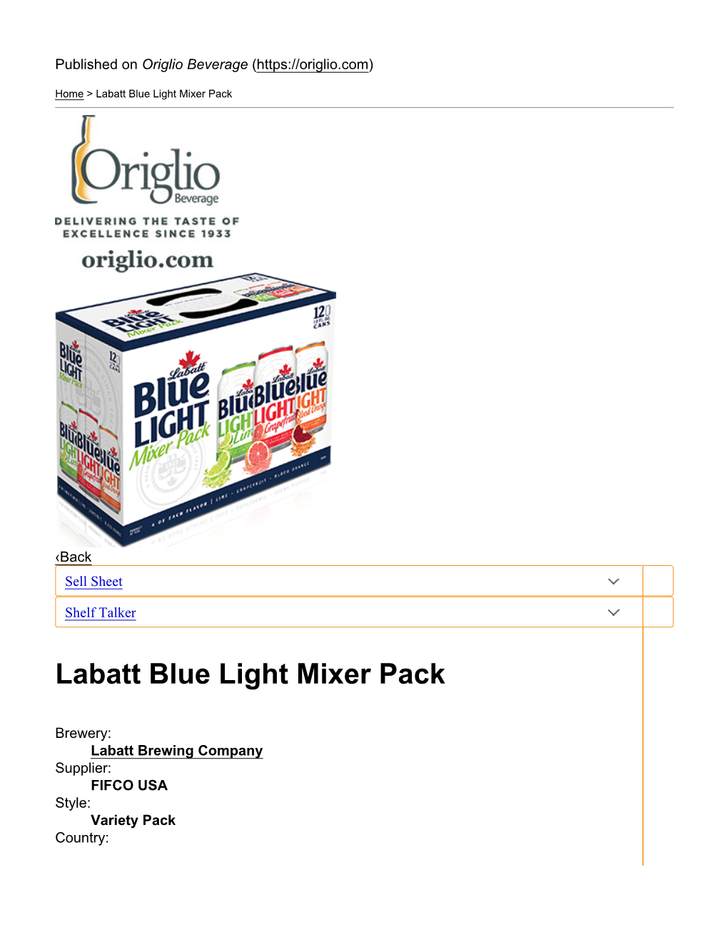 Labatt Blue Light Mixer Pack