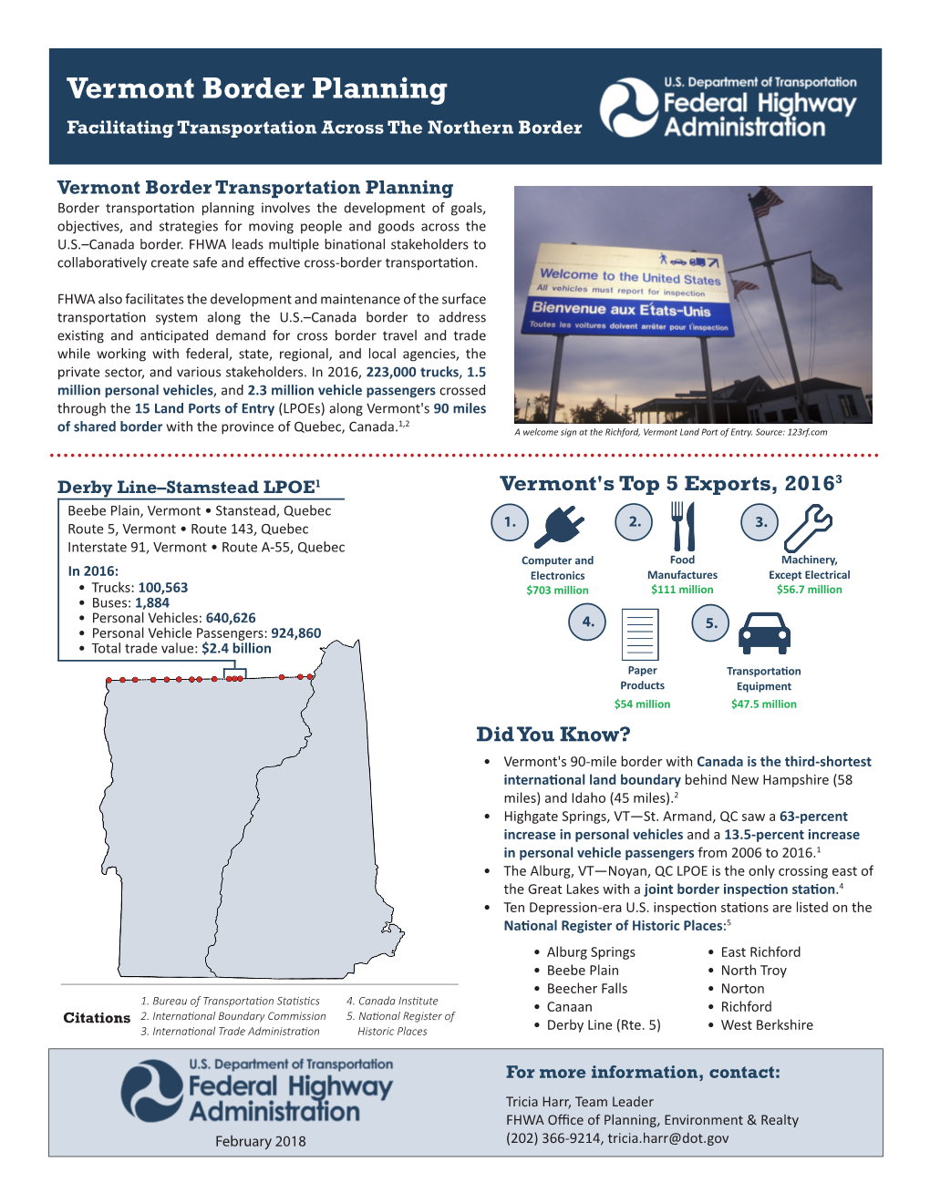 Vermont Border Planning Facilitating Transportation Across the Northern Border