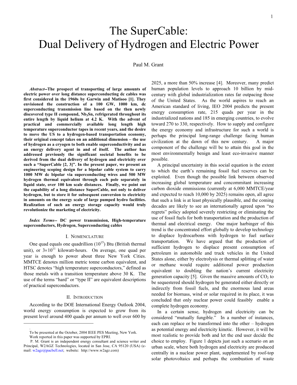 The Supercable: Dual Delivery of Hydrogen and Electric Power