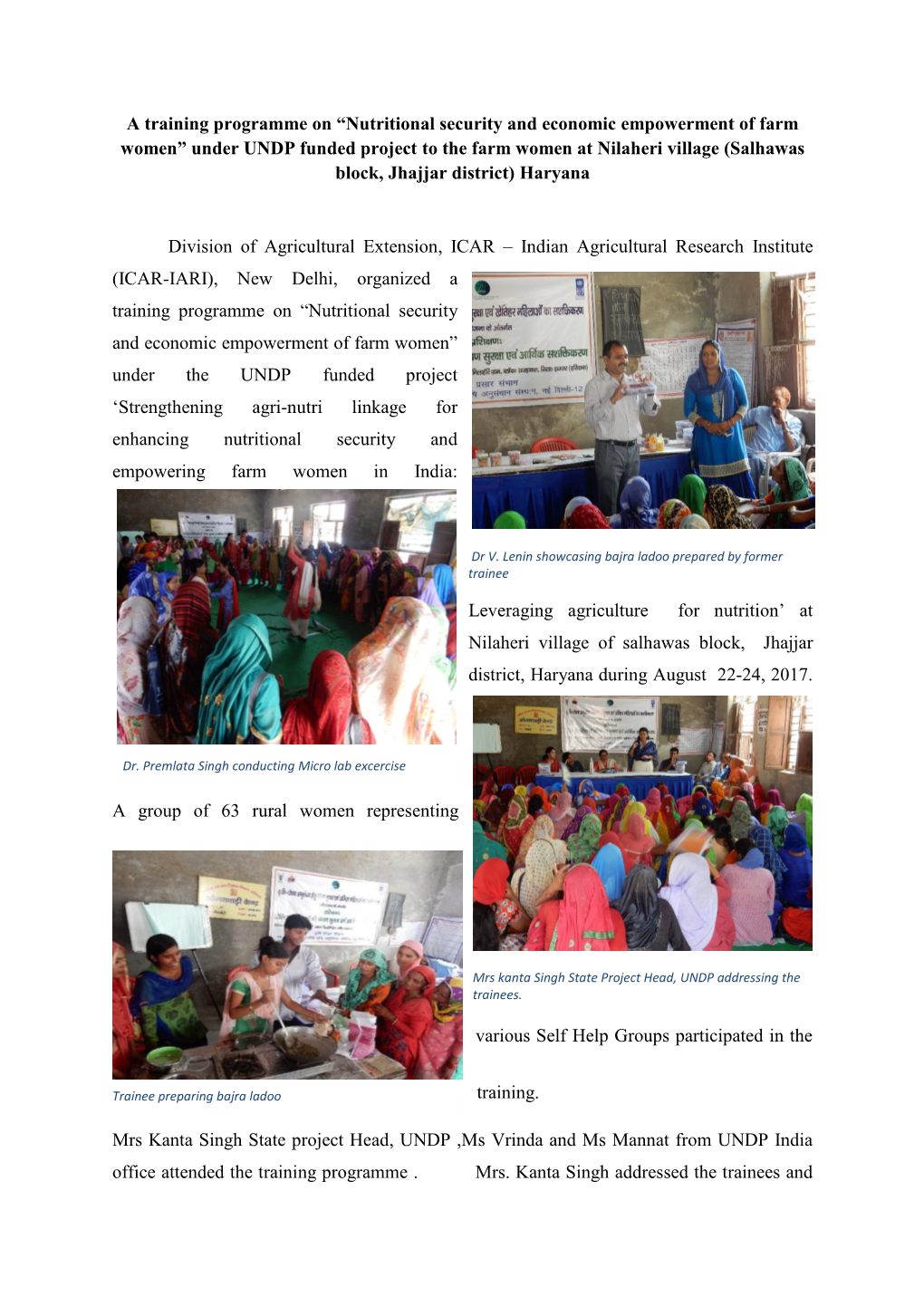 A Training Programme on “Nutritional Security and Economic Empowerment of Farm Women”