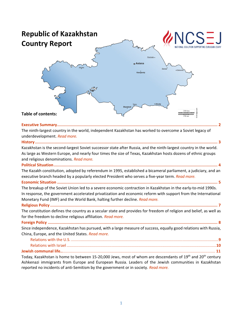 Republic of Kazakhstan Country Report