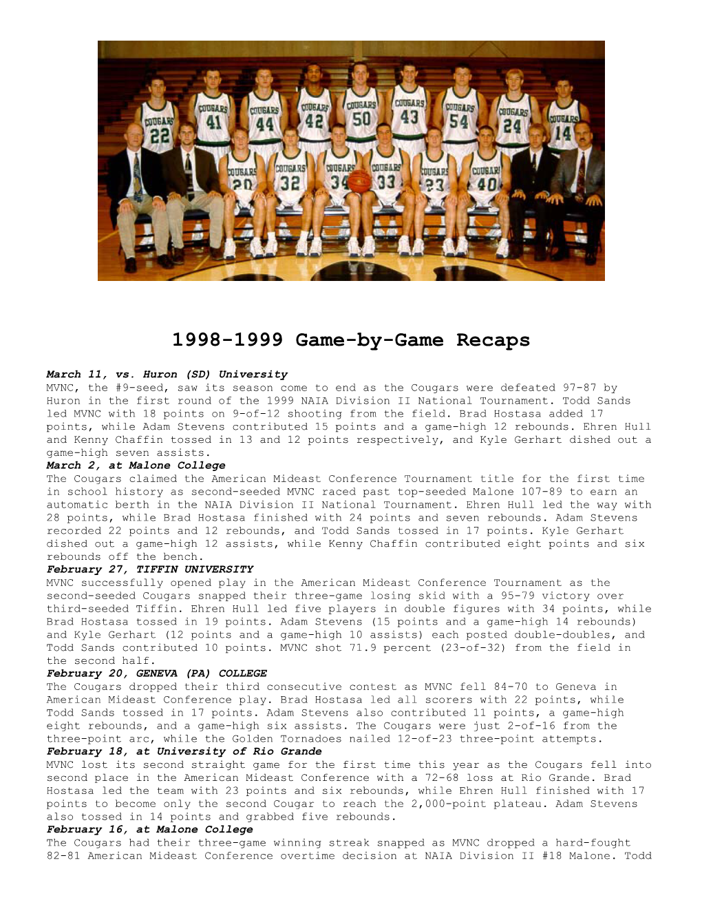 1998-99 Men's Basketball Recruits