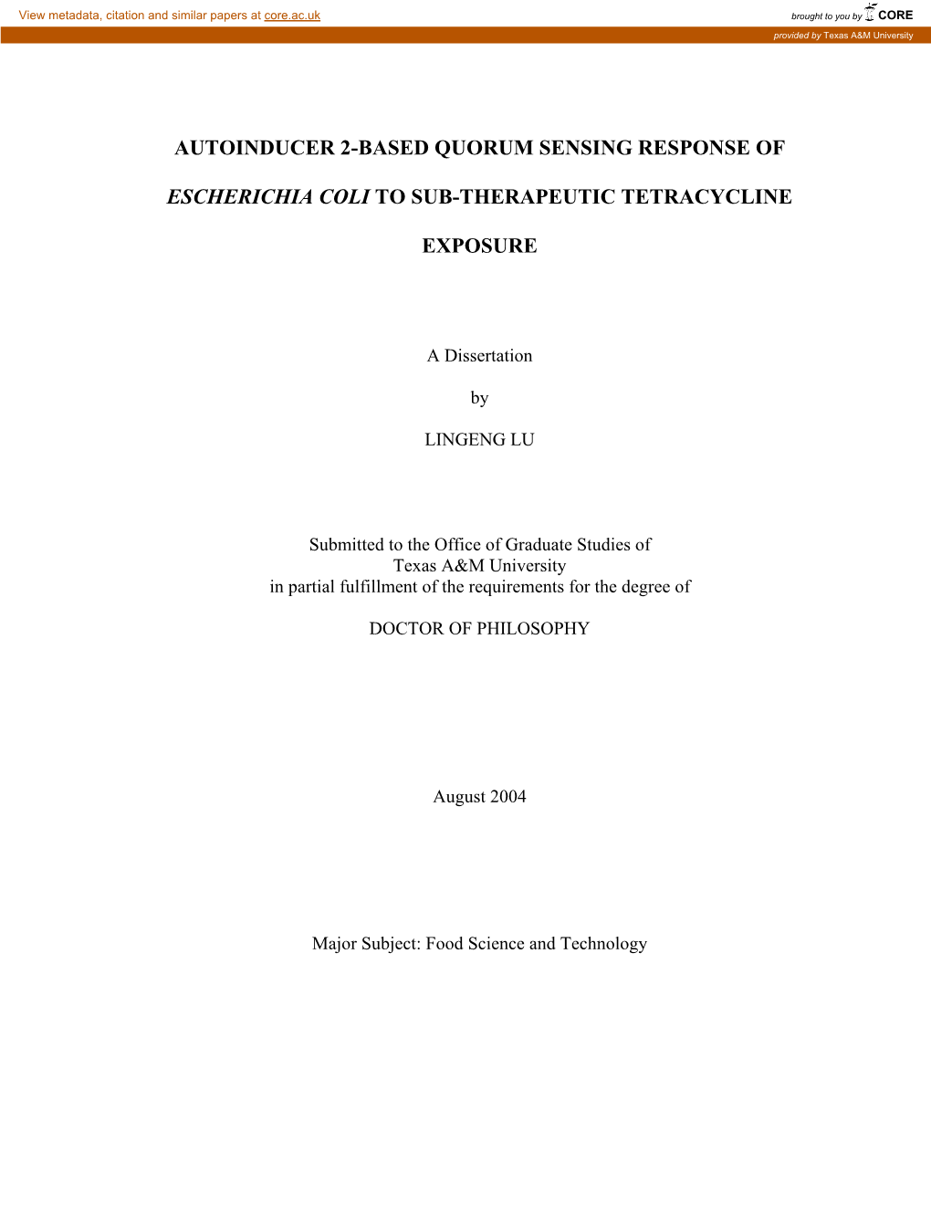 Autoinducer 2-Based Quorum Sensing Response Of