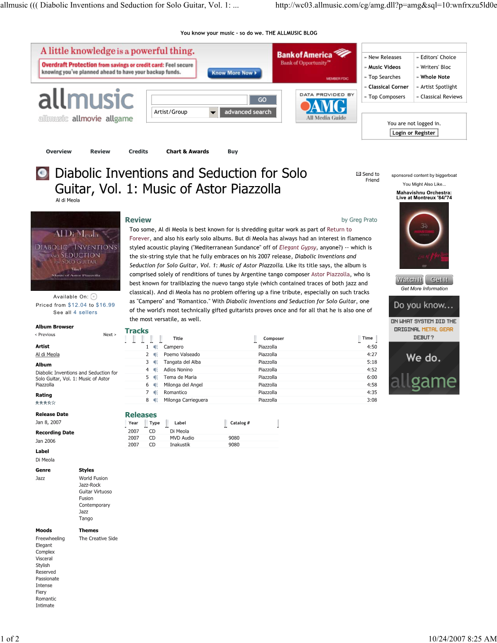 Allmusic ((( Diabolic Inventions and Seduction for Solo Guita