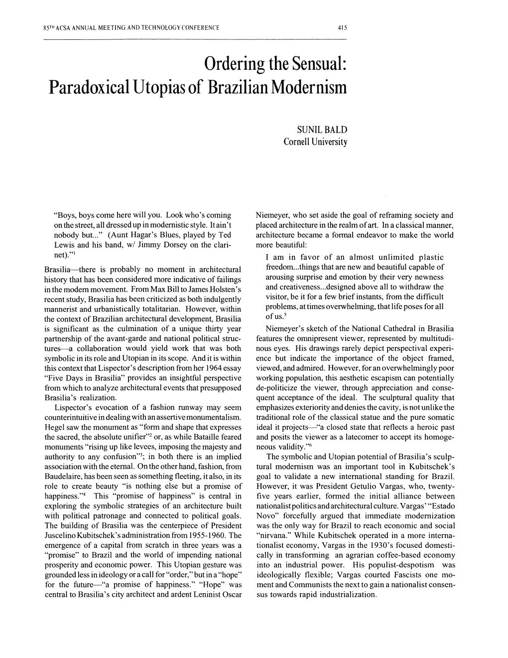 Ordering the Sensual: Paradoxical Utopias of Brazilian Modernism