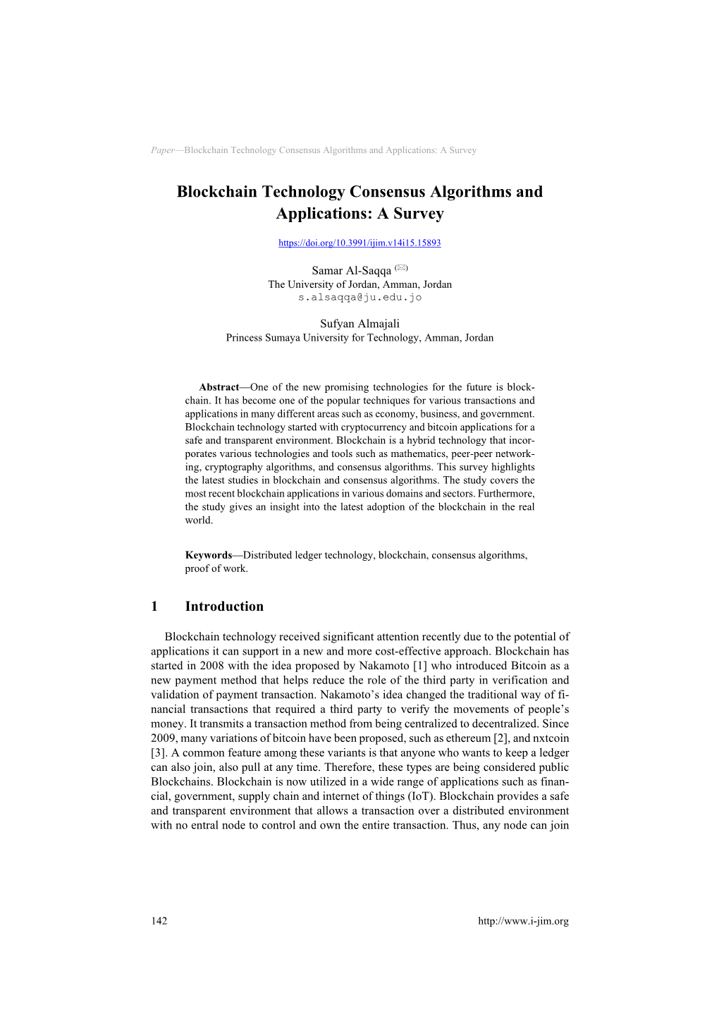 Blockchain Technology Consensus Algorithms and Applications: a Survey