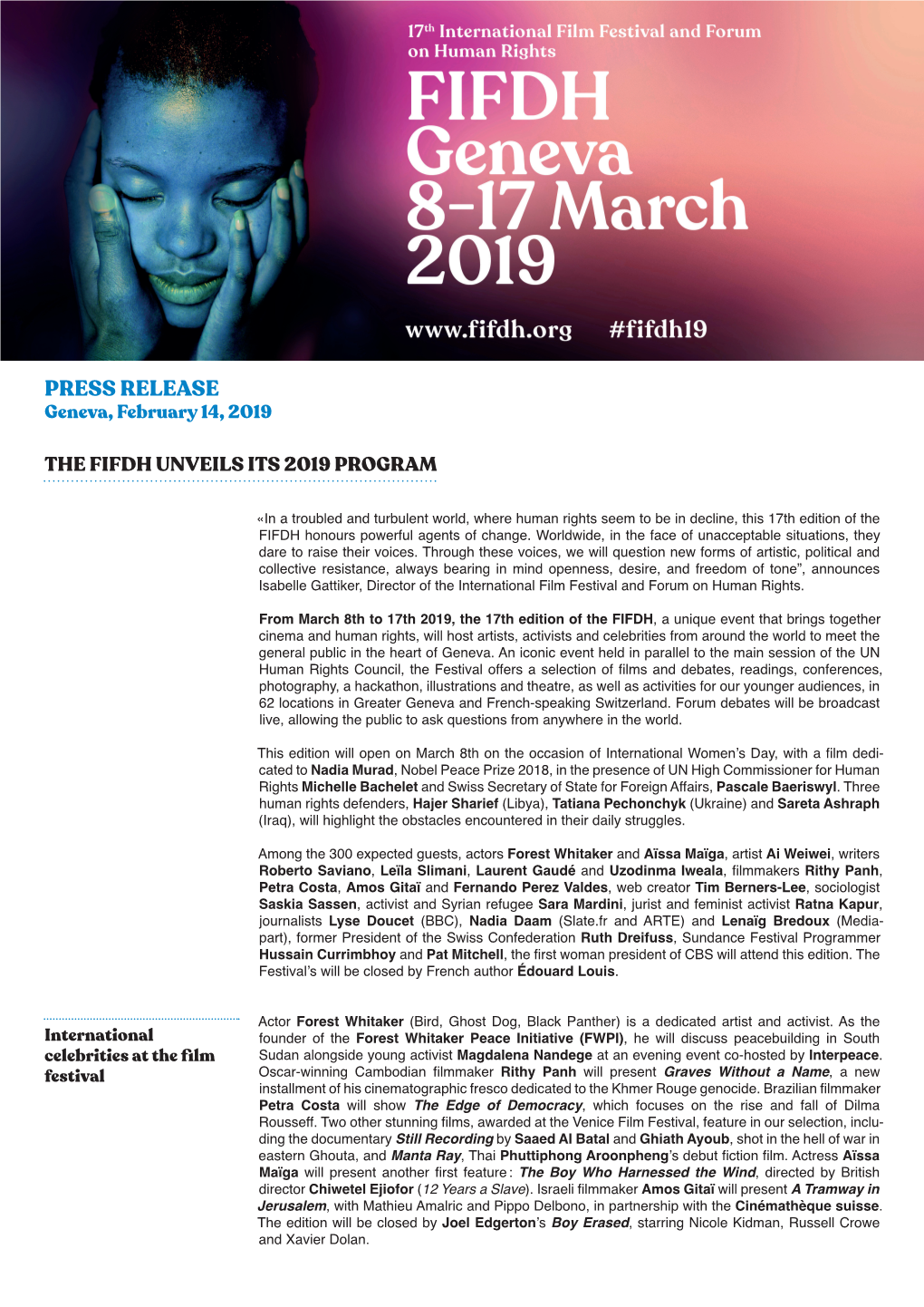 PRESS RELEASE Geneva, February 14, 2019