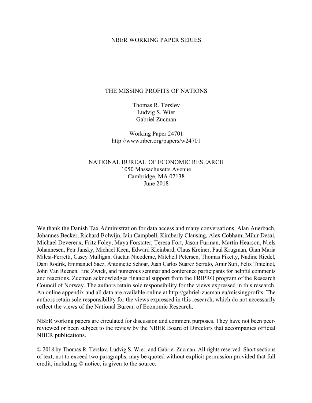 Nber Working Paper Series the Missing