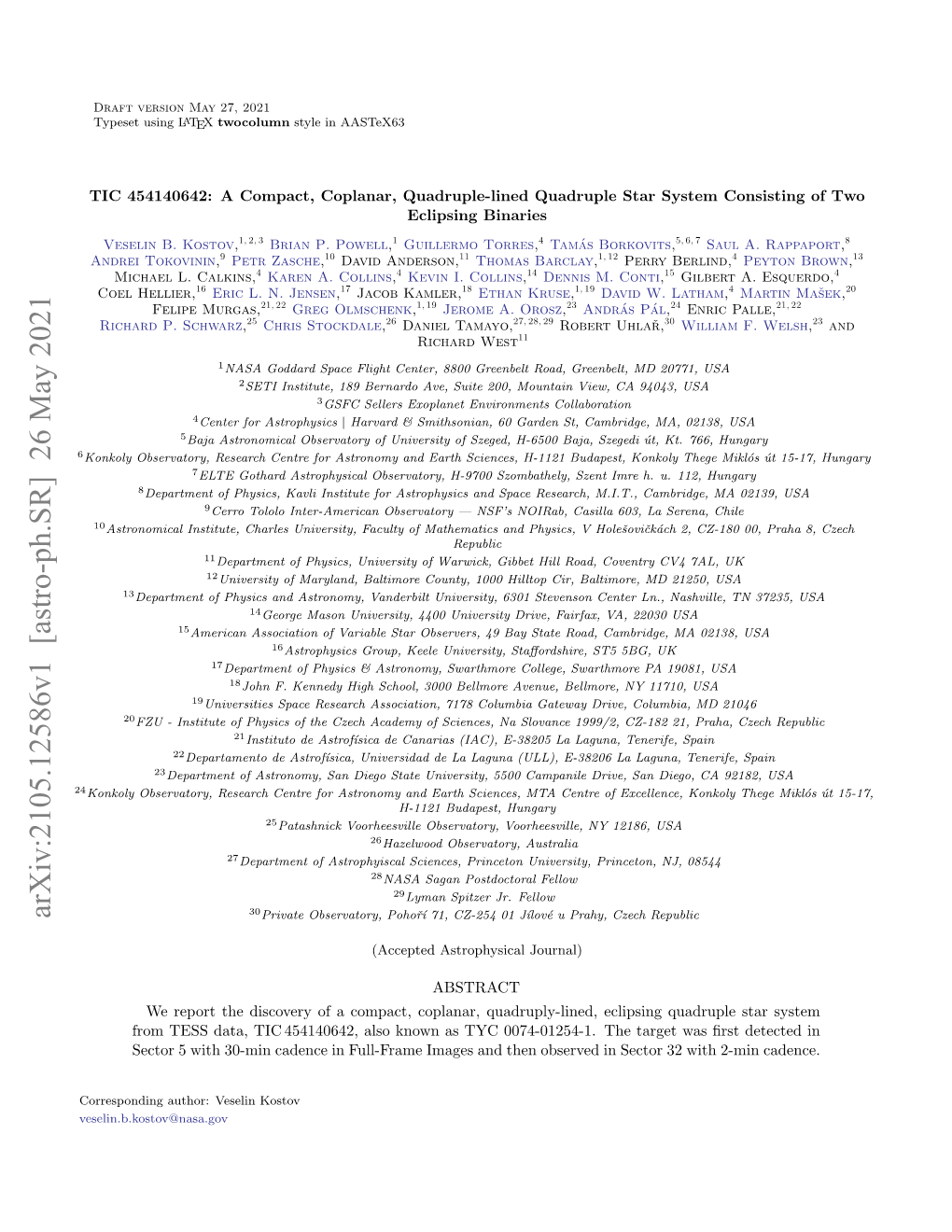 TIC 454140642: a Compact, Coplanar, Quadruple-Lined Quadruple Star System Consisting of Two Eclipsing Binaries