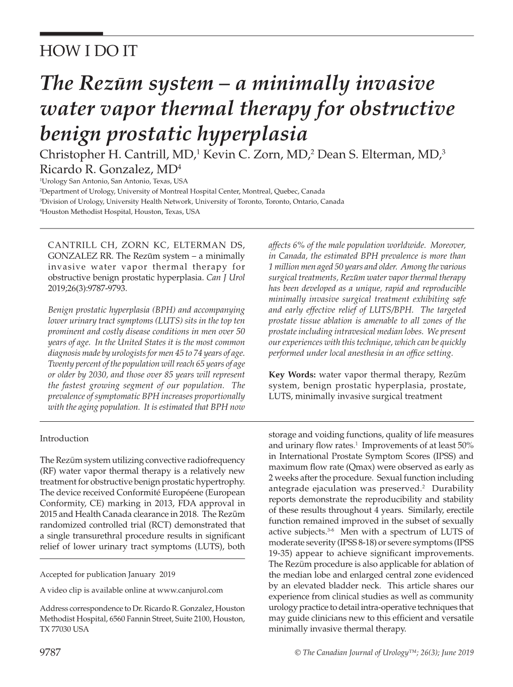 A Minimally Invasive Water Vapor Thermal Therapy for Obstructive Benign Prostatic Hyperplasia Christopher H