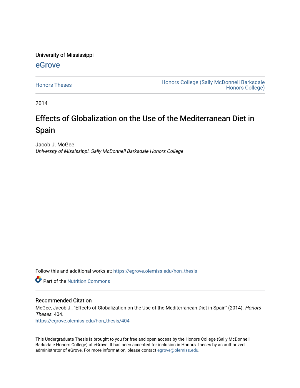 Effects of Globalization on the Use of the Mediterranean Diet in Spain