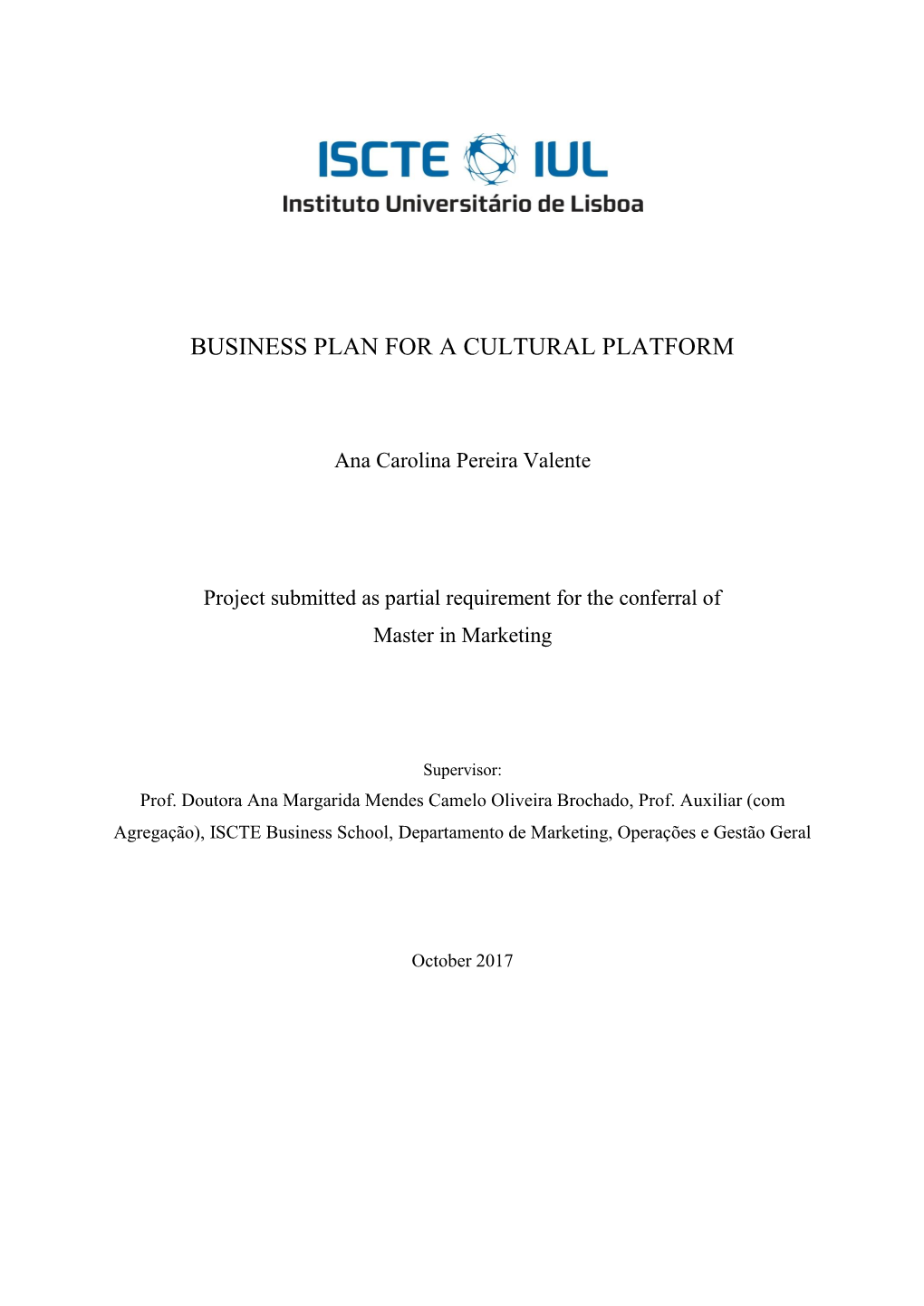 Business Plan for a Cultural Platform