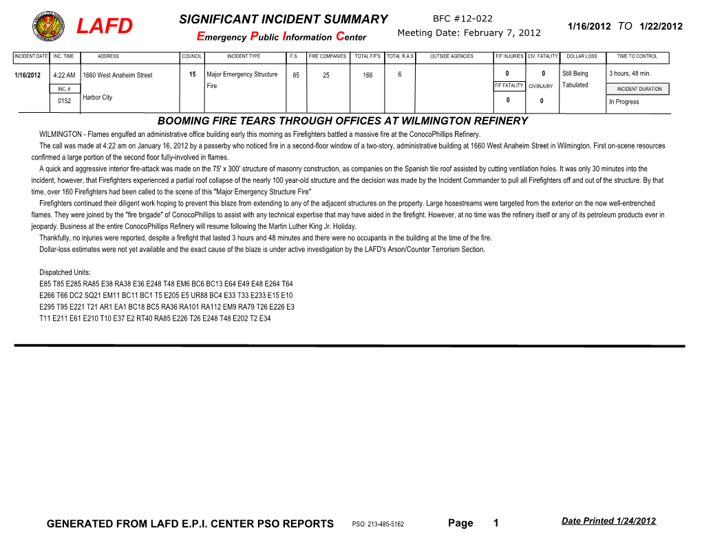 LAFD Meeting Date: February 7, 2012 Emergency Public Information Center