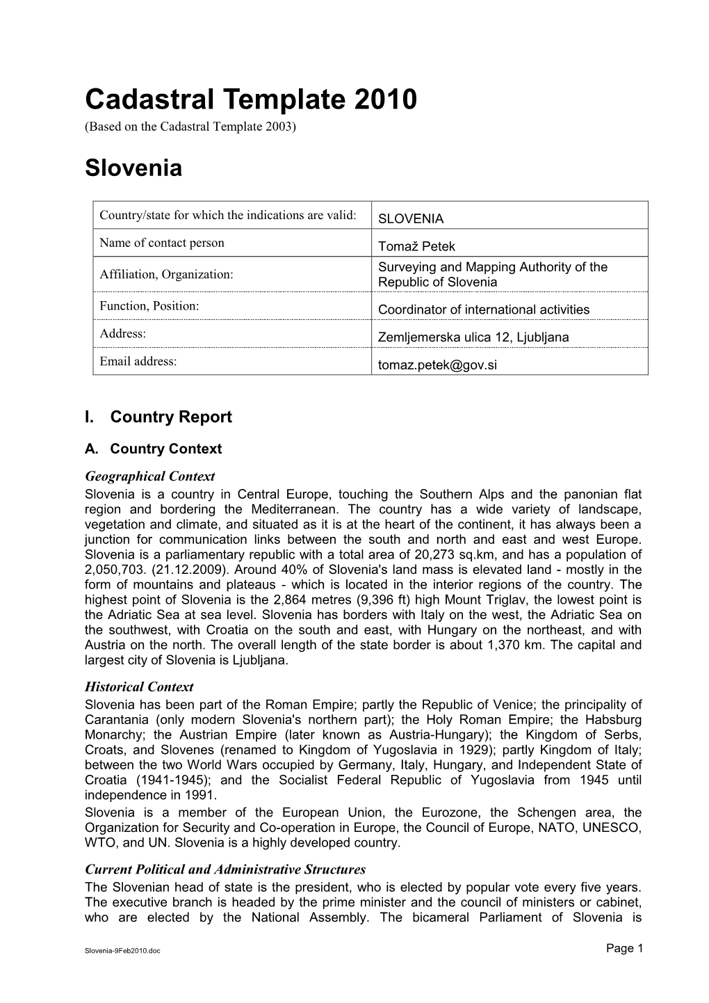 Cadastral Template 2010 (Based on the Cadastral Template 2003)