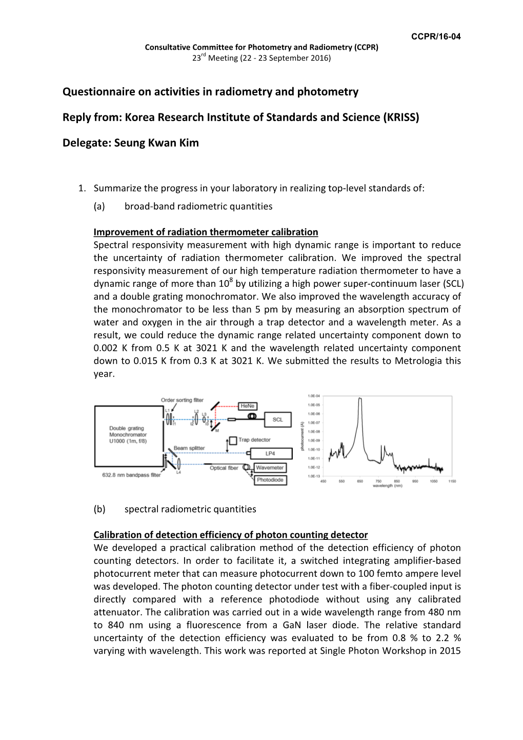 Questionnaire on Activities in Radiometry and Photometry