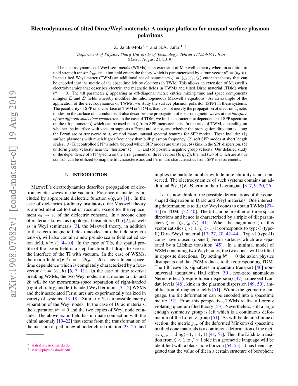 Arxiv:1908.07082V1 [Cond-Mat.Str-El] 19 Aug 2019 Guage, the Tilt Deformation Can Be Encoded Into a Spacetime Variety of Systems [13–18]