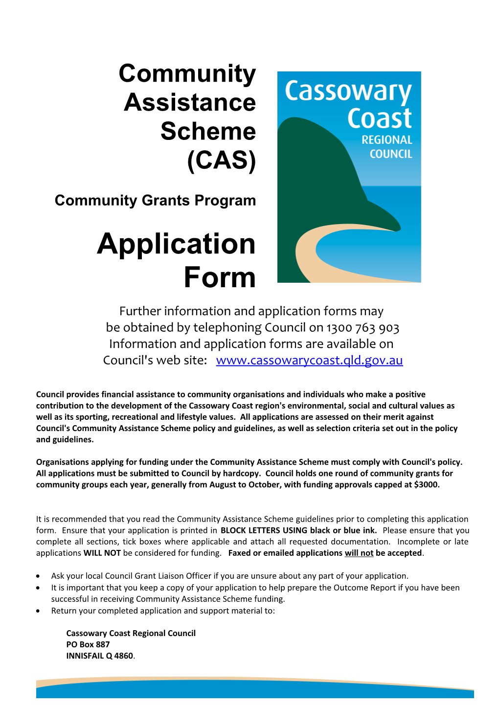 Cassowary Coast Regional Council Community Assistance Scheme Application