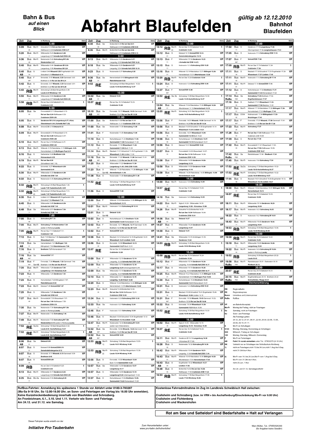 Int. Aushangfahrplan Blaufelden A1 100329