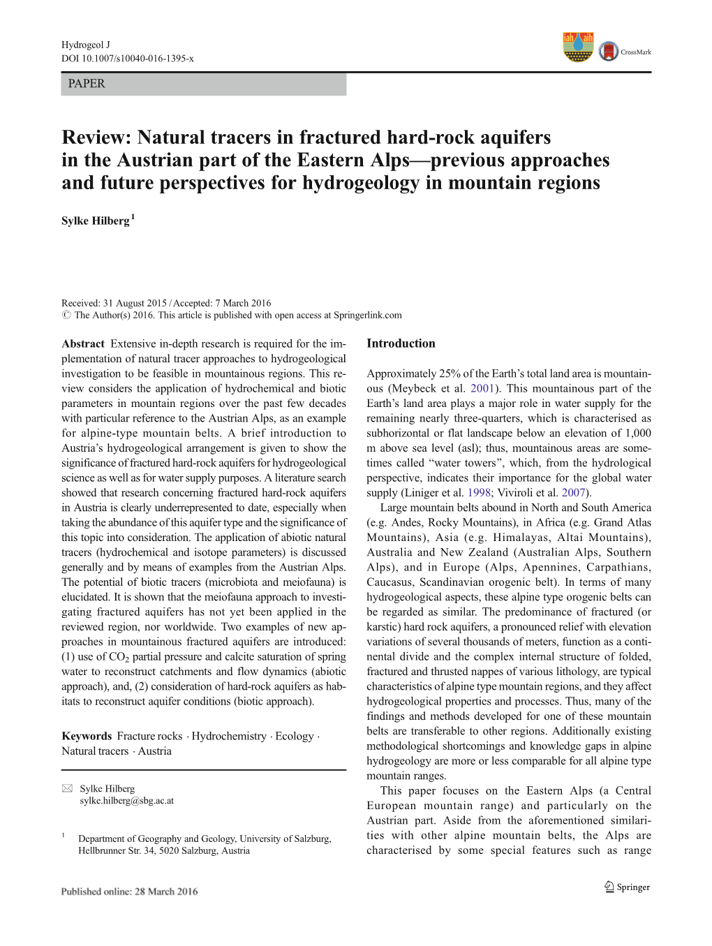 Natural Tracers in Fractured Hard-Rock Aquifers in the Austrian Part of The