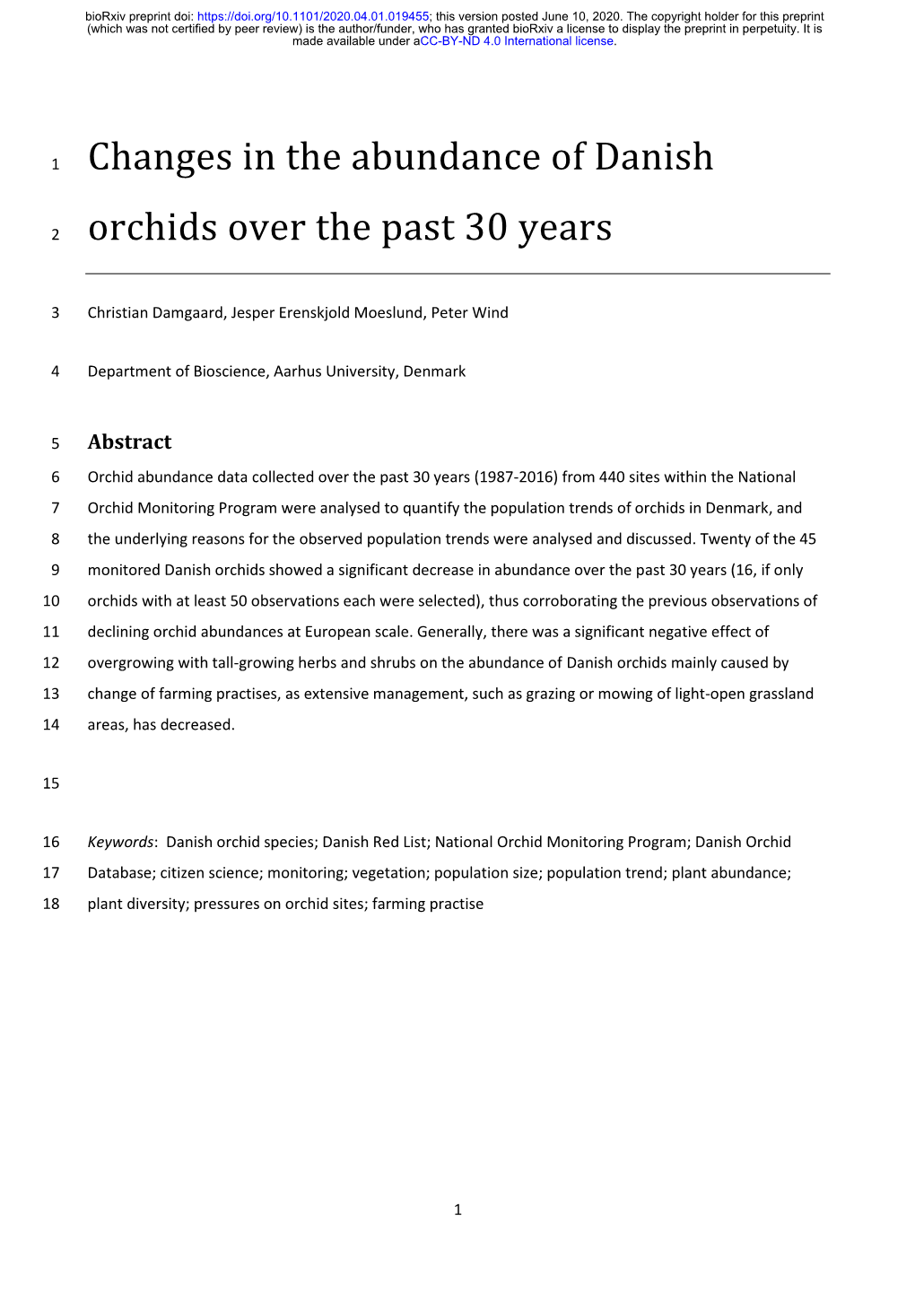 Changes in the Abundance of Danish Orchids Over the Past 30