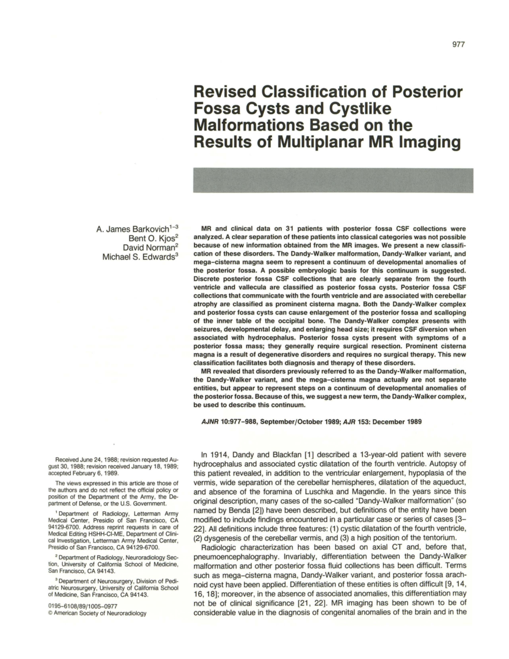 Revised Classification of Posterior Fossa Cysts and Cystlike Malformations Based on the Results of Multiplanar MR Imaging