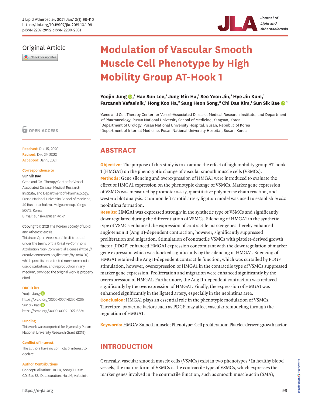 Modulation of Vascular Smooth Muscle Cell Phenotype by High Mobility Group AT-Hook 1