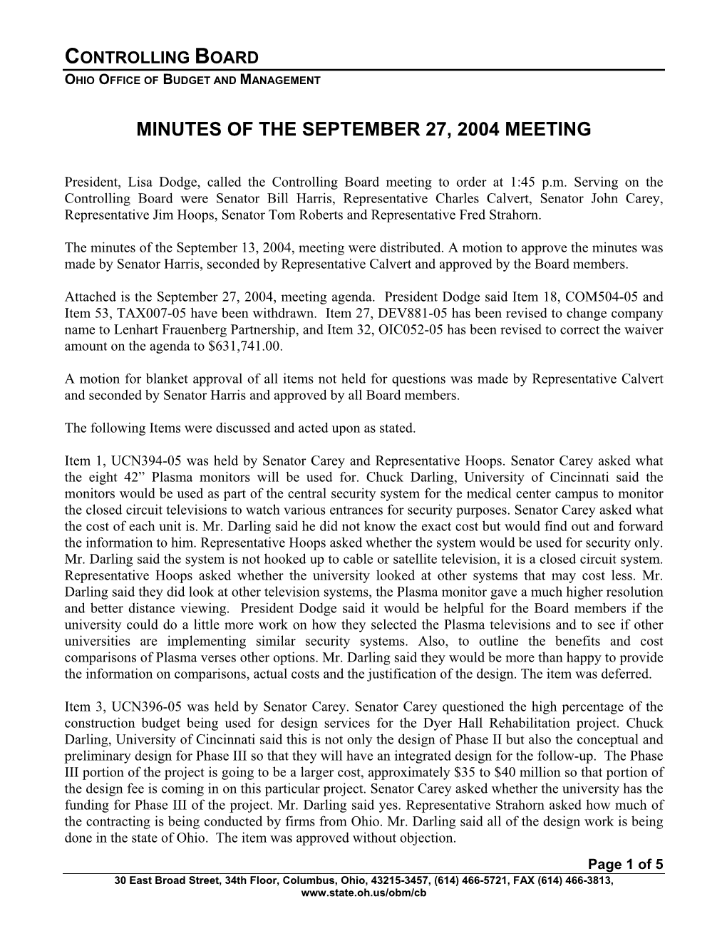 Minutes of the April 20, 1998 Controlling Board Meeting