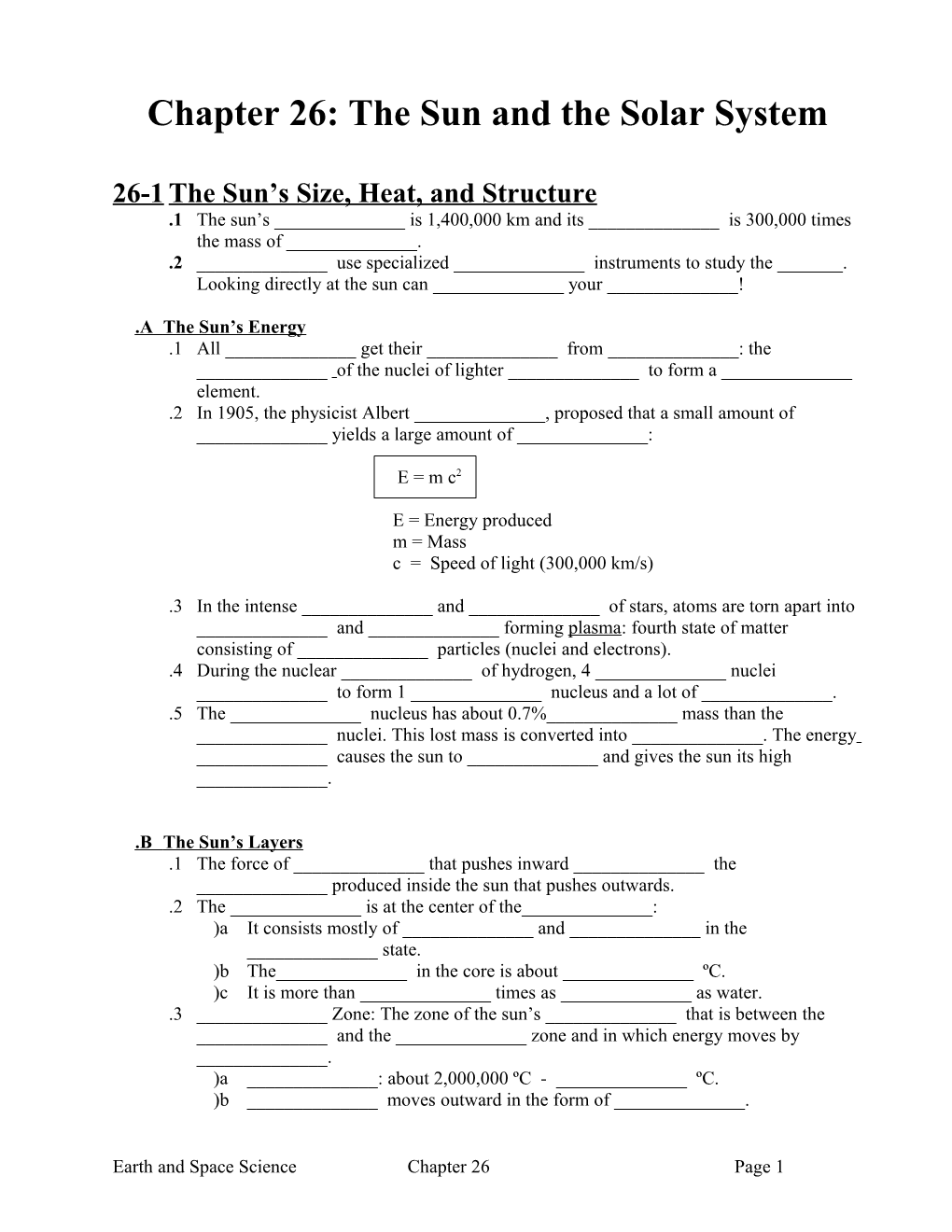 Chapter 26: the Sun and the Solar System