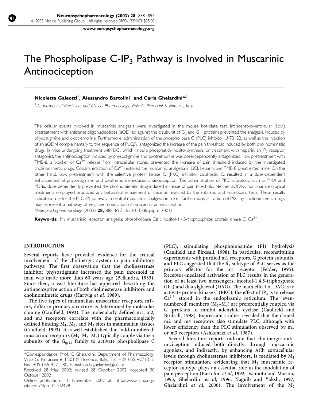 The Phospholipase C-IP3 Pathway Is Involved in Muscarinic Antinociception