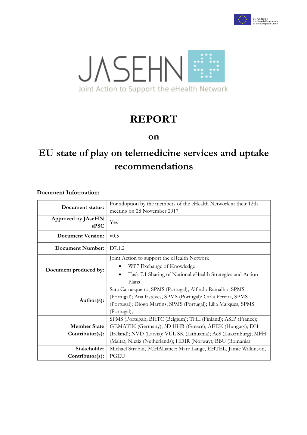 REPORT on EU State of Play on Telemedicine Services and Uptake Recommendations